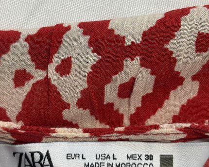 Zara Red Ikat Print Tiered Mini Dress