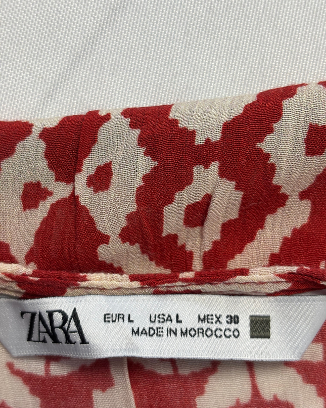 Zara Red Ikat Print Tiered Mini Dress