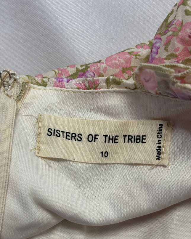 Sisters of the Tribe Pink Floral Ruched Mini Dress