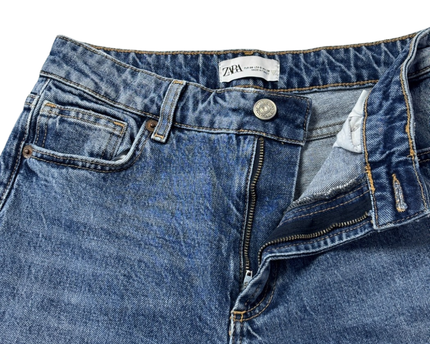 Zara Blue High-Waisted Straight Leg Jeans