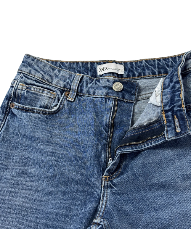Zara Blue High-Waisted Straight Leg Jeans