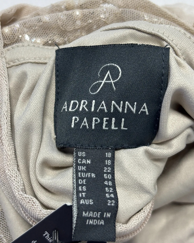 Adrianna Papell Beige Beaded Mesh Evening Gown W/Tags