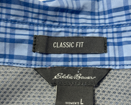 Eddie Bauer Blue Plaid Sleeveless Button-Down Hiking Shirt