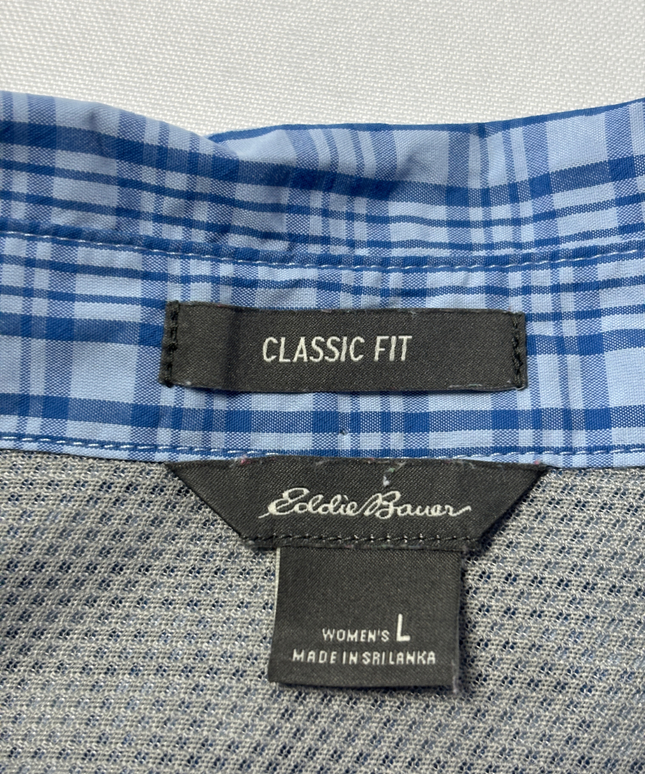 Eddie Bauer Blue Plaid Sleeveless Button-Down Hiking Shirt