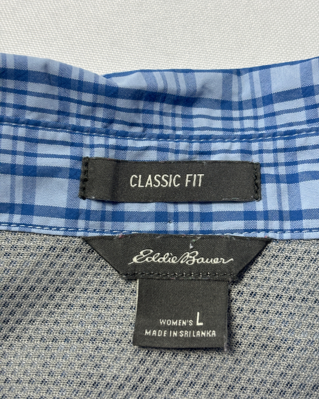 Eddie Bauer Blue Plaid Sleeveless Button-Down Hiking Shirt