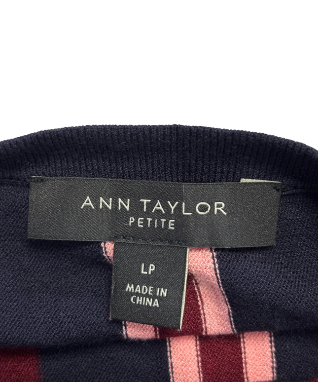Ann Taylor Navy Blue, Burgundy, and Pink Striped Petite Cardigan