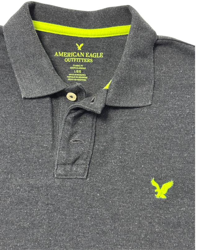 American Eagle Outfitters Dark Grey Neon Trim Polo Shirt