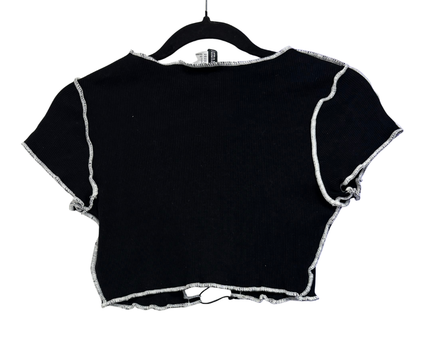 H&M Divided Black Lace-Up Lettuce Edge Ribbed Crop Top