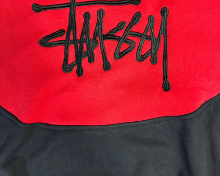 Stussy Black/Red Panelled Logo Graphic Crewneck Sweatshirt