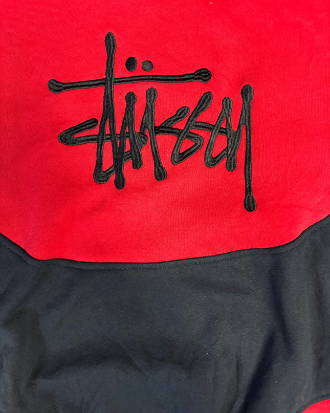 Stussy Black/Red Panelled Logo Graphic Crewneck Sweatshirt