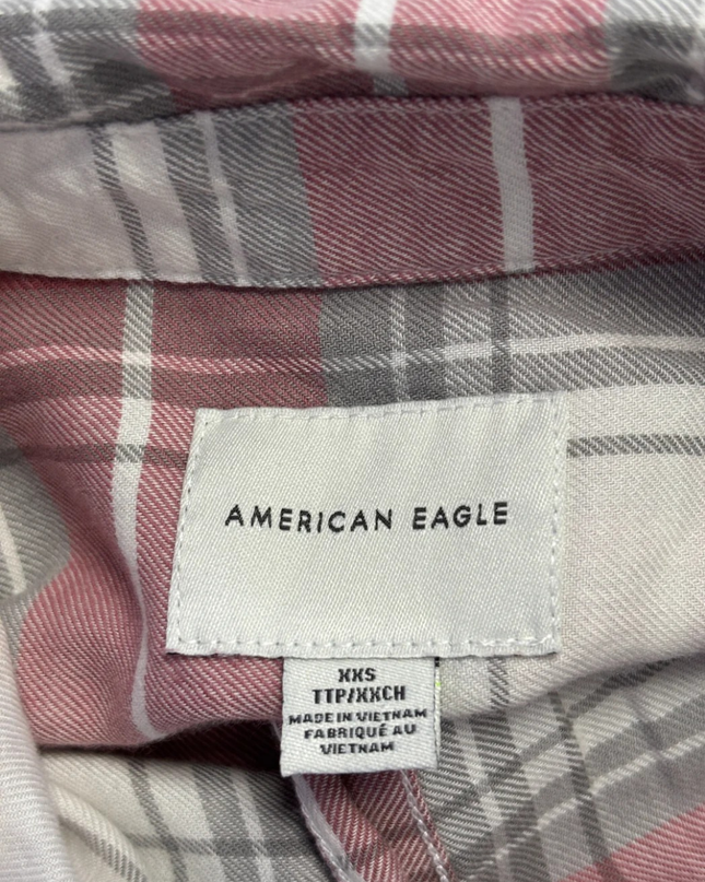 American Eagle Red Plaid Cropped Button-Up Shirt