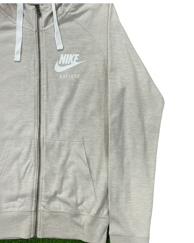 Nike Beige Full-Zip Logo Hoodie