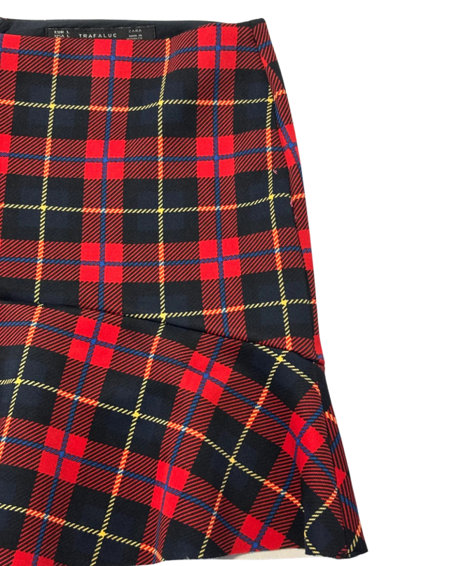 Zara Red Plaid Ruffle Hem Mini Skirt