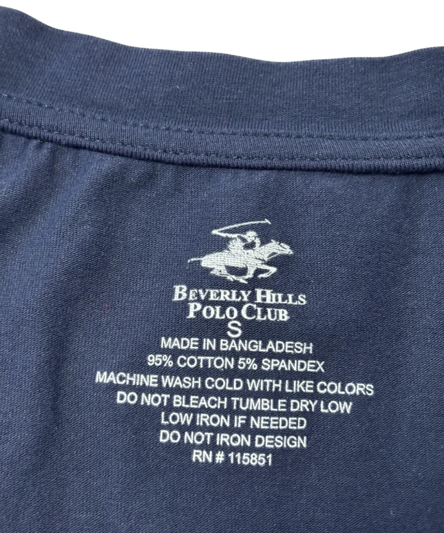 Beverly Hills Polo Club Navy Blue Embellished V-Neck T-Shirt