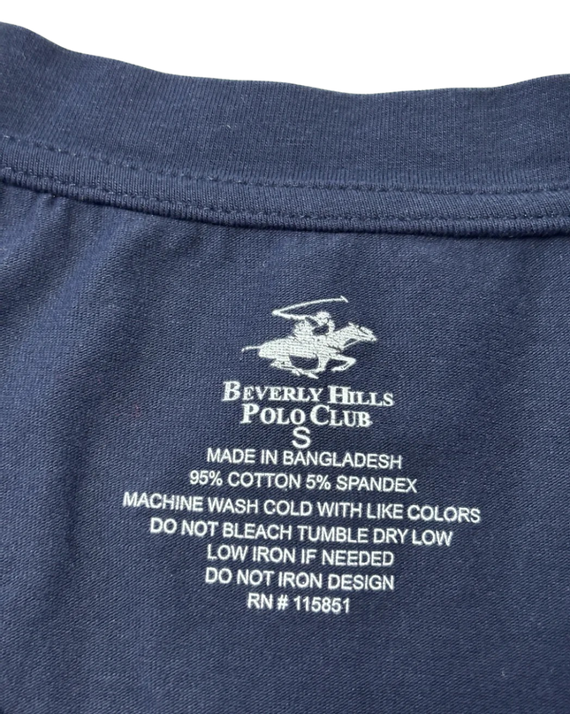 Beverly Hills Polo Club Navy Blue Embellished V-Neck T-Shirt