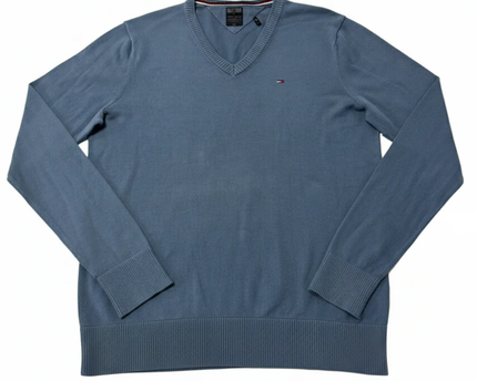 Hilfiger Denim Blue V-Neck Cotton Blend Sweater