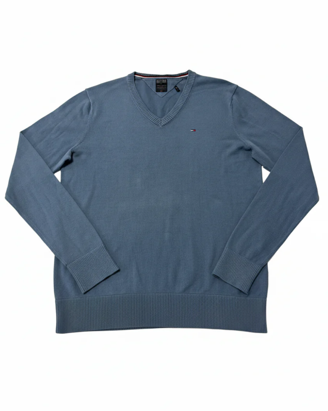 Hilfiger Denim Blue V-Neck Cotton Blend Sweater