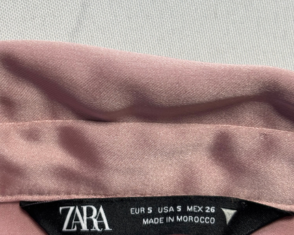 Zara Pink Draped Satin Long Sleeve Mini Dress
