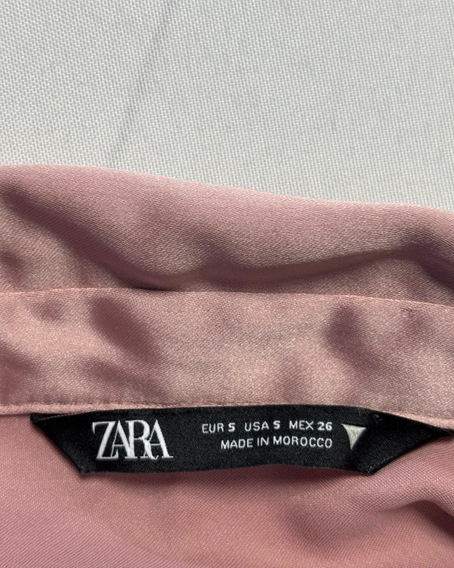 Zara Pink Draped Satin Long Sleeve Mini Dress