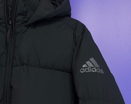 adidas Black Longline Puffer Down Hooded Jacket