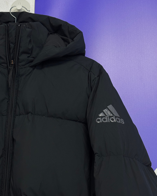 adidas Black Longline Puffer Down Hooded Jacket