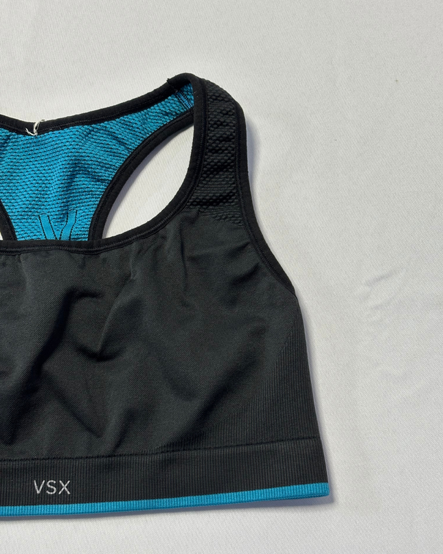 VSX Black and Teal Performance Racerback Sports Bra
