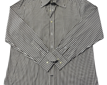 Massimo Dutti Brown & White Striped Long-Sleeve Button-Down Shirt