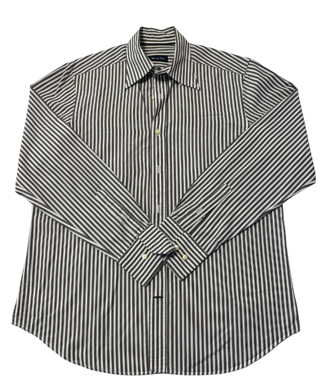 Massimo Dutti Brown & White Striped Long-Sleeve Button-Down Shirt