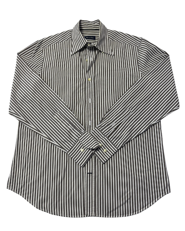 Massimo Dutti Brown & White Striped Long-Sleeve Button-Down Shirt