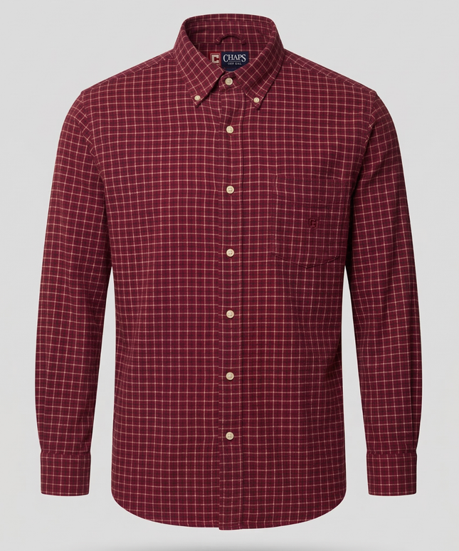 Chaps Red Plaid Button-Down Long Sleeve Shirt