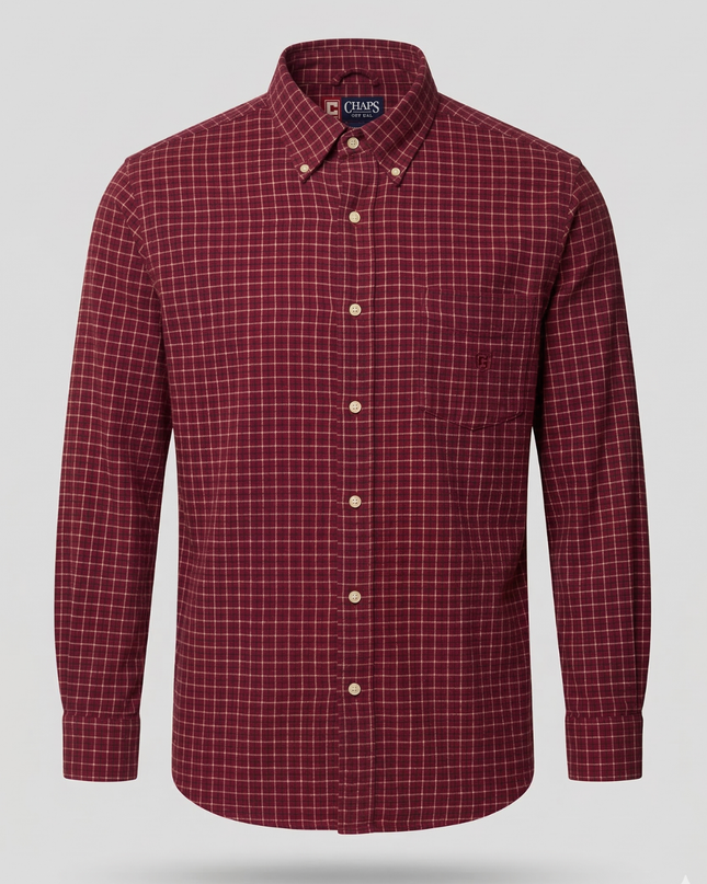 Chaps Red Plaid Button-Down Long Sleeve Shirt