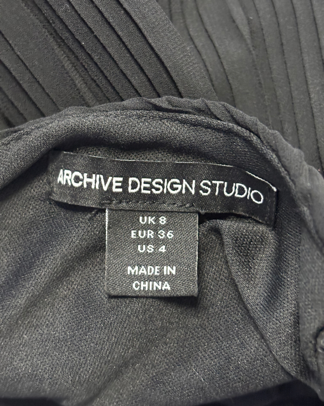 Archive Design Studio Black Pleated V-Neck Midi Dress