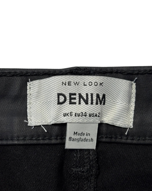 New Look Black Coated Denim Mini Skirt