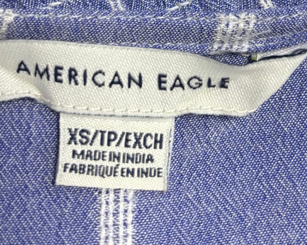 American Eagle Blue/White Striped Tie-Front Smocked Top
