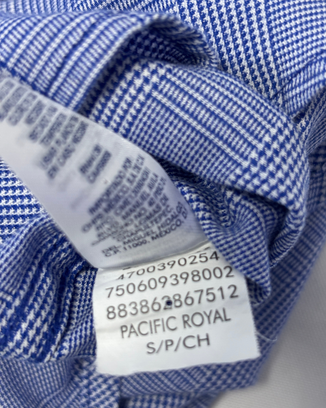 Chaps Blue Micro-Check Easy Care Twill Long Sleeve Shirt