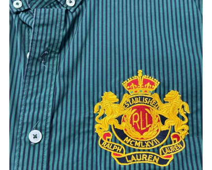 Ralph Lauren Green Striped Custom Fit Crest Shirt