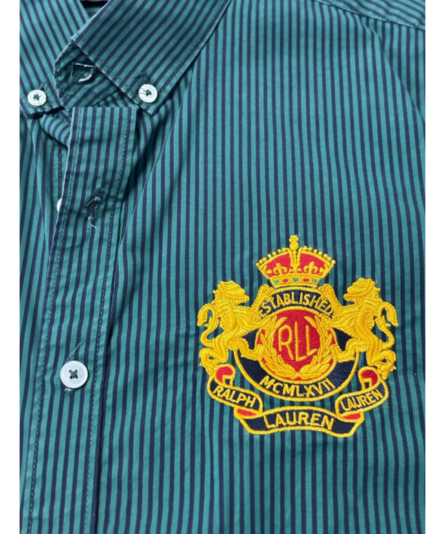 Ralph Lauren Green Striped Custom Fit Crest Shirt
