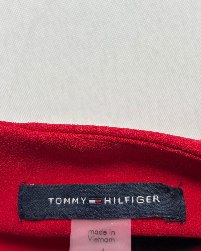 Tommy Hilfiger Red Bell Sleeve Sheath Dress with Black Trim