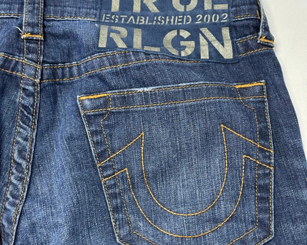 True Religion Blue Geno Relaxed Slim Patched Jeans