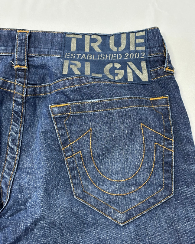 True Religion Blue Geno Relaxed Slim Patched Jeans