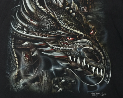 Rock Chang Black Fantasy Dragon Graphic T-Shirt XXL