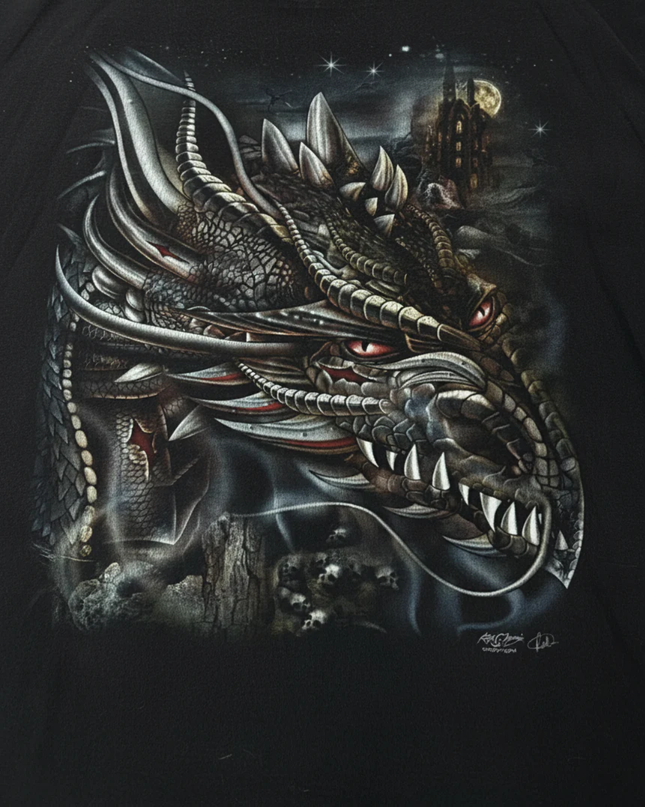 Rock Chang Black Fantasy Dragon Graphic T-Shirt XXL