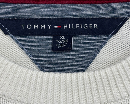 Tommy Hilfiger White Striped Crewneck Knit Sweater