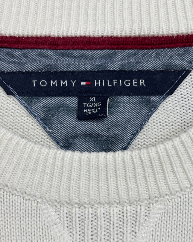 Tommy Hilfiger White Striped Crewneck Knit Sweater