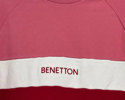 Benetton Red Tricolor Color-Block Raglan Sweatshirt