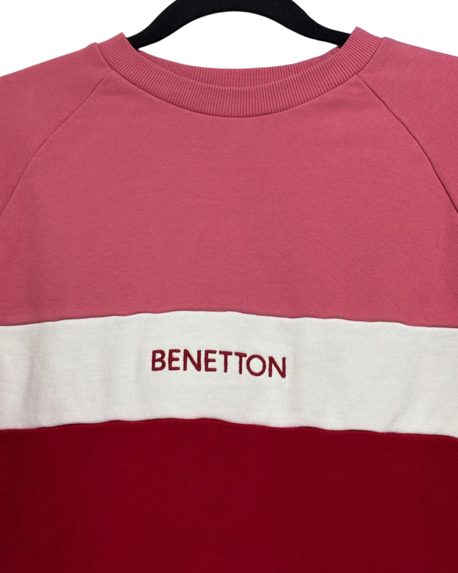 Benetton Red Tricolor Color-Block Raglan Sweatshirt