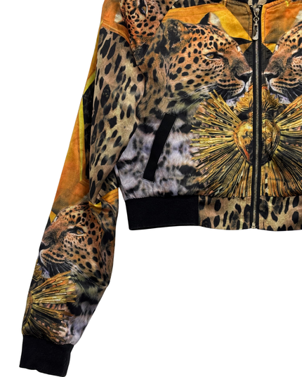 MIAO MIAO COUTURE Multicolor Leopard Print Cropped Bomber Jacket