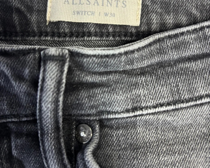 AllSaints Faded Black Distressed Denim Shorts