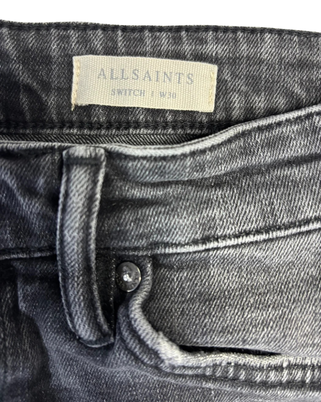 AllSaints Faded Black Distressed Denim Shorts