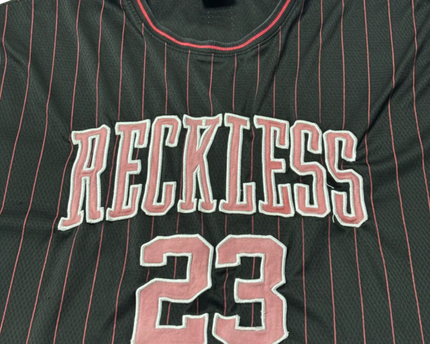 FSBN Black Pinstripe 'Reckless 23' Basketball Style Jersey